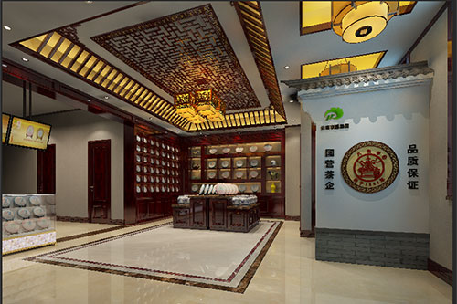 黄陵古朴典雅的中式茶叶店大堂设计效果图